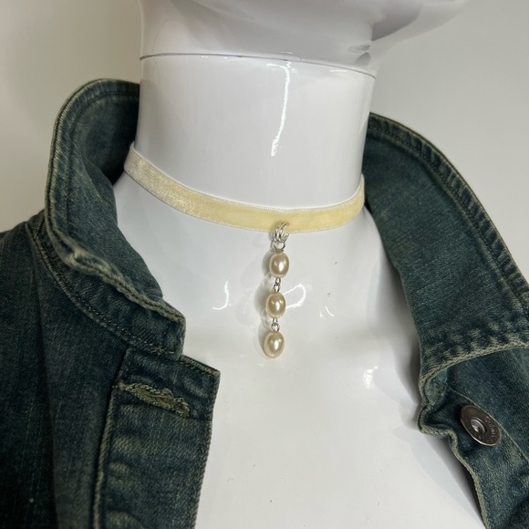 Choker necklace pearls white velvet necklace drop pendant pearl necklace cream - Picture 9 of 11